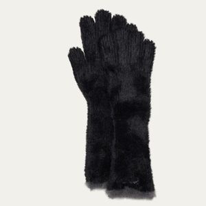 Jacquemus LES NEVE FLUFFY LOGO-EMBROIDERED GLOVES IN BLACK NWT